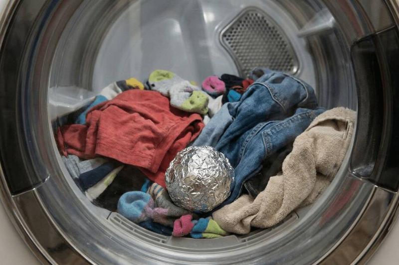 A ball of foil in a dryer. 