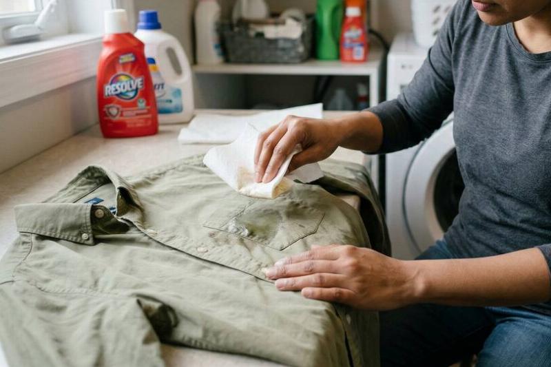 промокнуть масляную рубашку Женщина вытирает масло с испачканной рубашки.