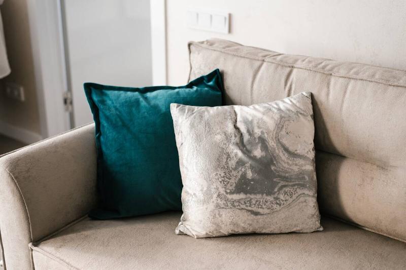 Throw pillows on a couch. 