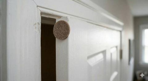 A felt pad on the edge of a door. 