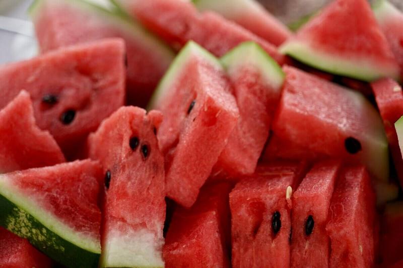 Cut-up slices of watermelon