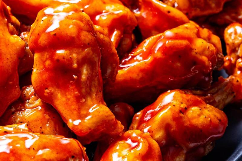 Close-up of a plate of chicken wings