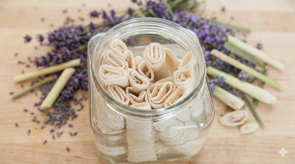 Microfiber cloths in the jar, ready to be used. 
