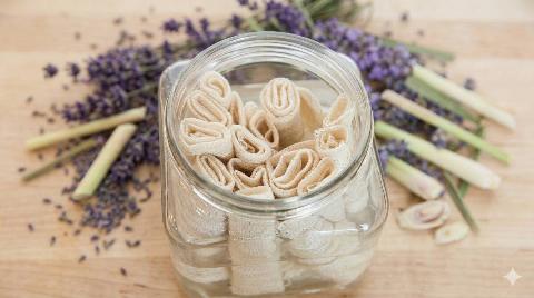 Microfiber cloths in the jar, ready to be used. 