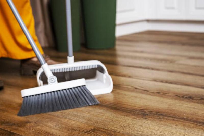 Woman sleeping wooden floor. 