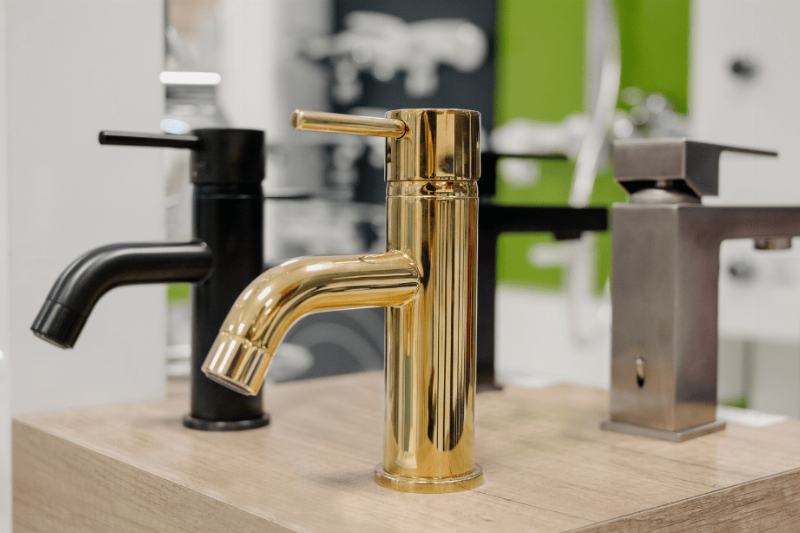 Faucets in a display room.