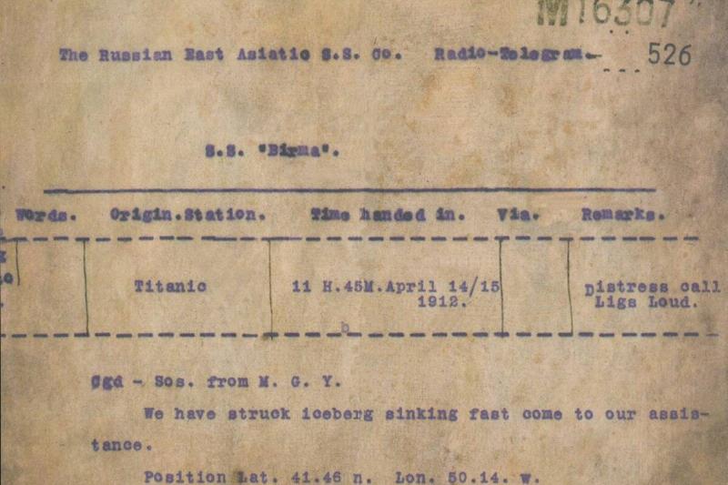 Titanic - Iceberg Telegram, 1912