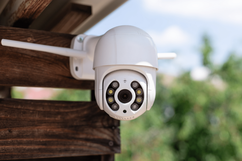 A security camera outside of a house. 