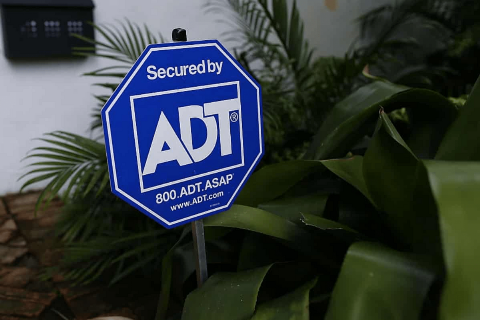 ADT sign outside of a house. 