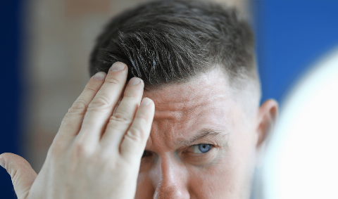 Man running hands through hair.