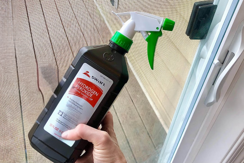 Hydrogen peroxide in a spray bottle. 