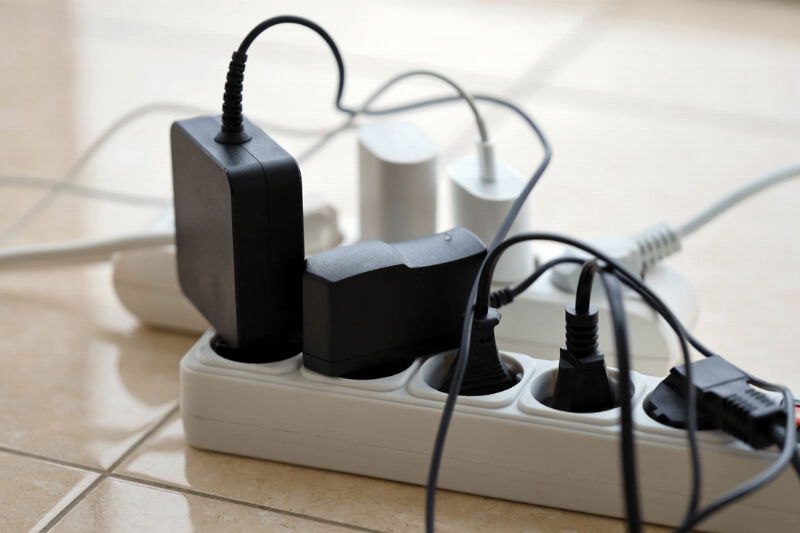 Plugs in a power bar.