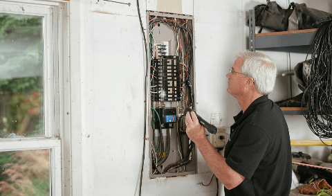 An electrician working on a circuit.