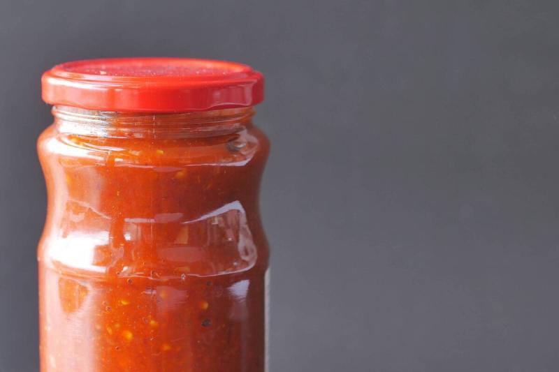 A jar of tomato sauce. 