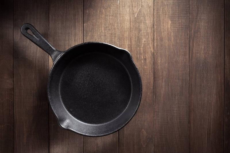 A cast iron frying pan. 