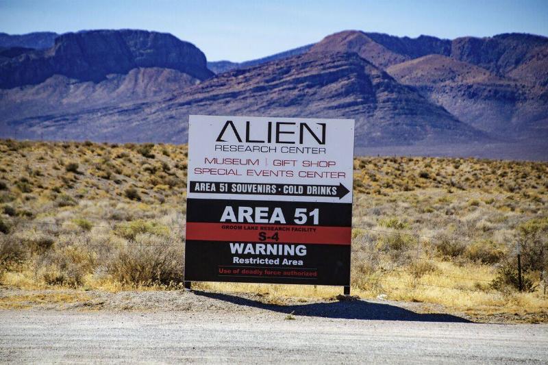 Nevada, Crystal Springs, Basin And Range National Monument, Area 51 Sign