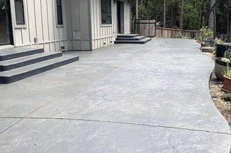 A concrete patio. 