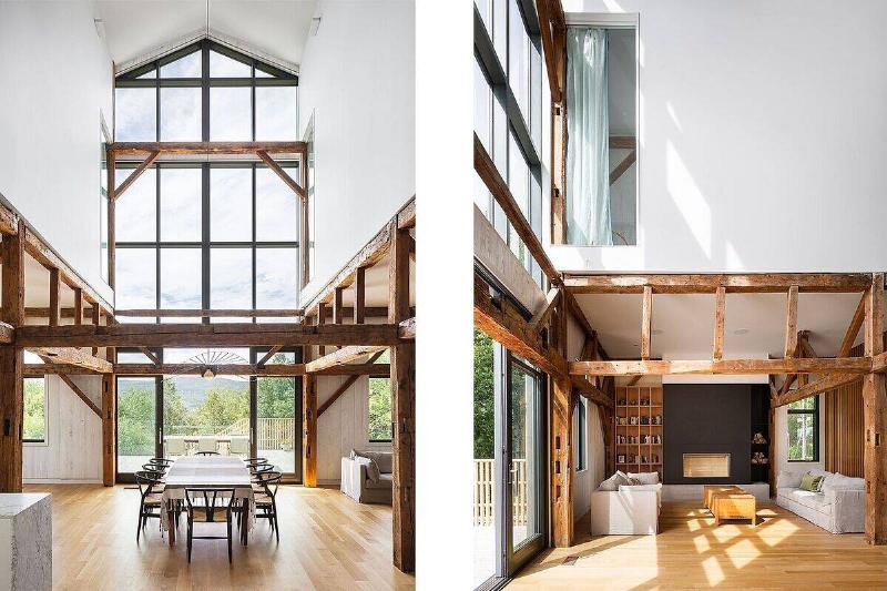 30-foot high ceilings of the house make a big impact in the dining room and kitchen