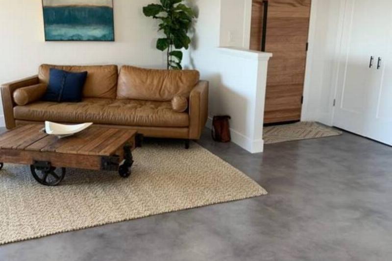 A stained concrete floor.
