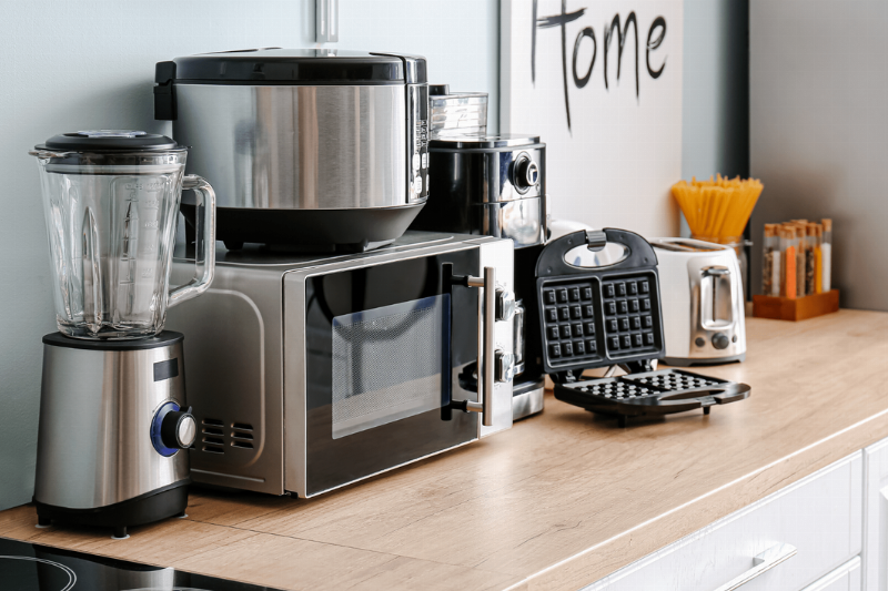 Appliances on a kitchen counter. 