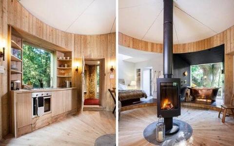 The inside of a modern treehouse.