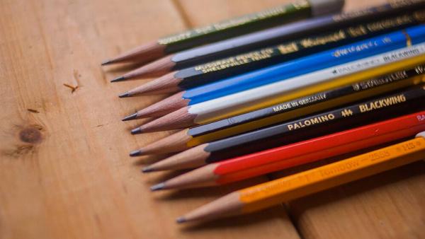 Pencils on a table.
