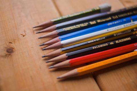 Pencils on a table.