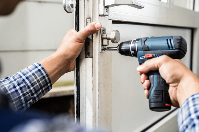 Drilling on a door.