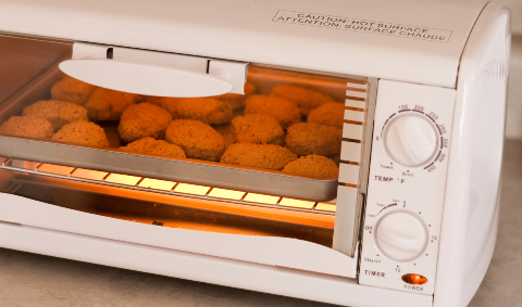 Chicken nuggets in a toaster oven.