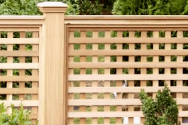 A wooden lattice fence