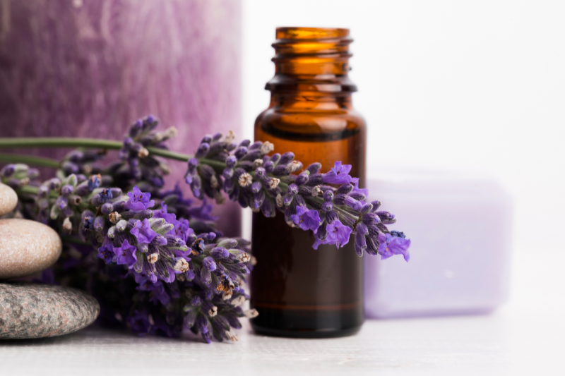 Bottle of lavender essential oil.