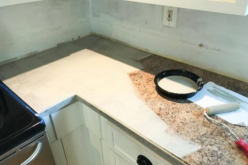 A half-painted countertop.