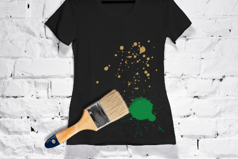 Shirt with paint splatter.