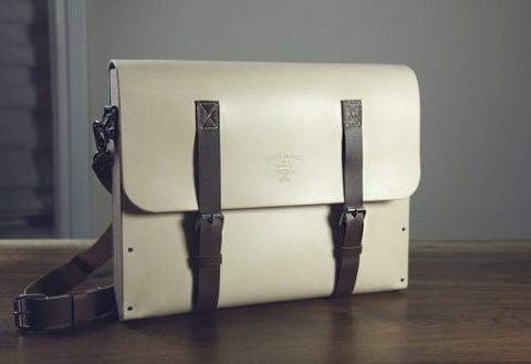 Leather and wood satchel