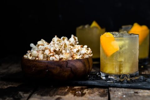 Orange tequila cocktail and chili-lime popcorn