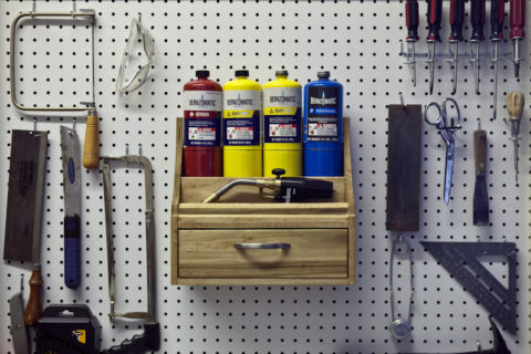 DIY pegboard organizer for Bernzomatic torch supplies