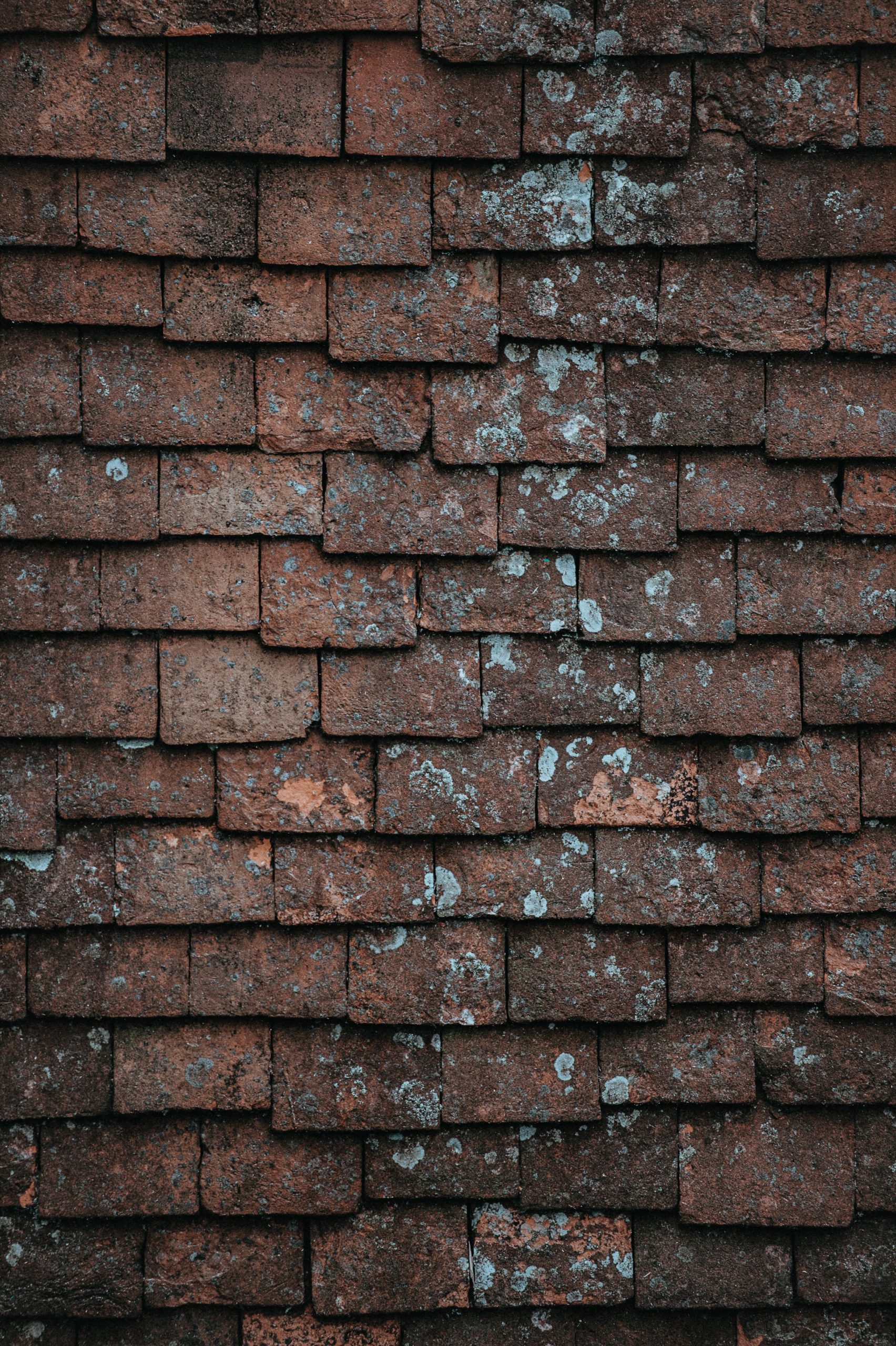 old roof shingles with blue and orange paint splashed on them