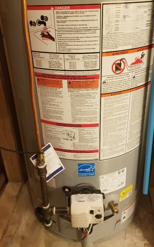 water heater with maintenance labels