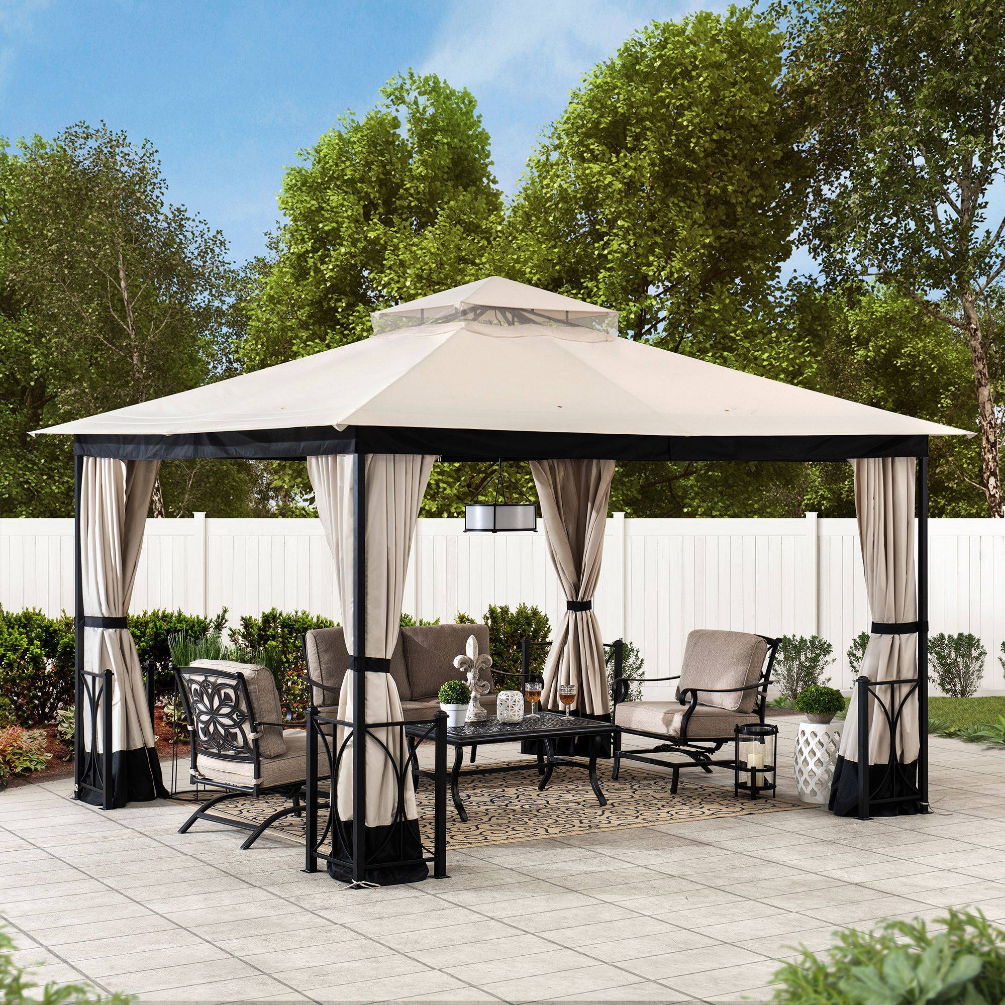 Outdoor relaxing area under a gazebo