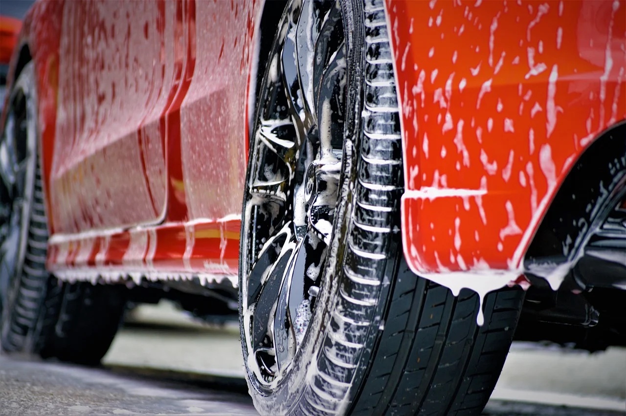 car tire with soap