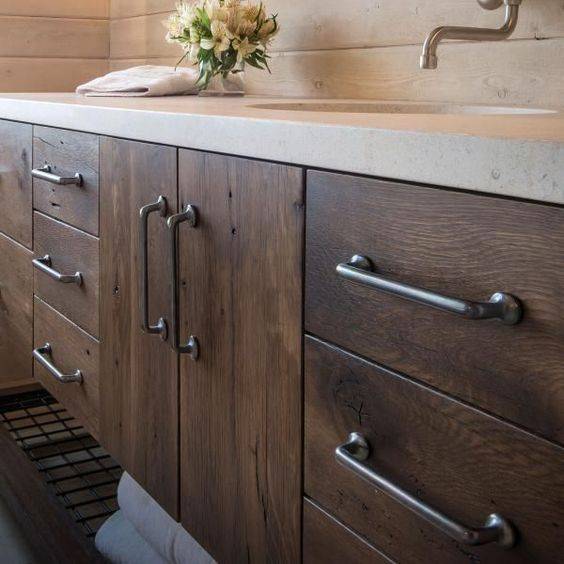 wooden cabinets with silver pulls