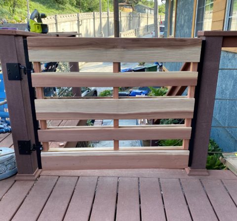 Final product from our guide on how to build a deck gate