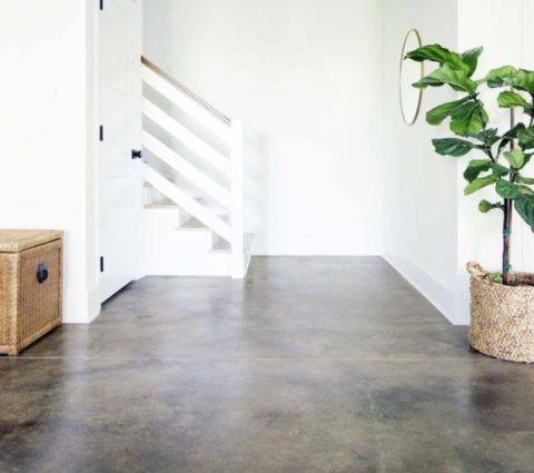 brown acid stain concrete against white walls