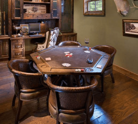 sportsman themed man cave with poker table