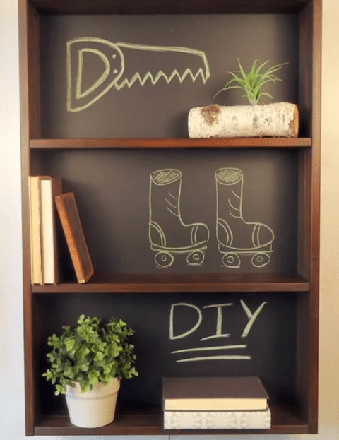 wooden chalkboard shelf