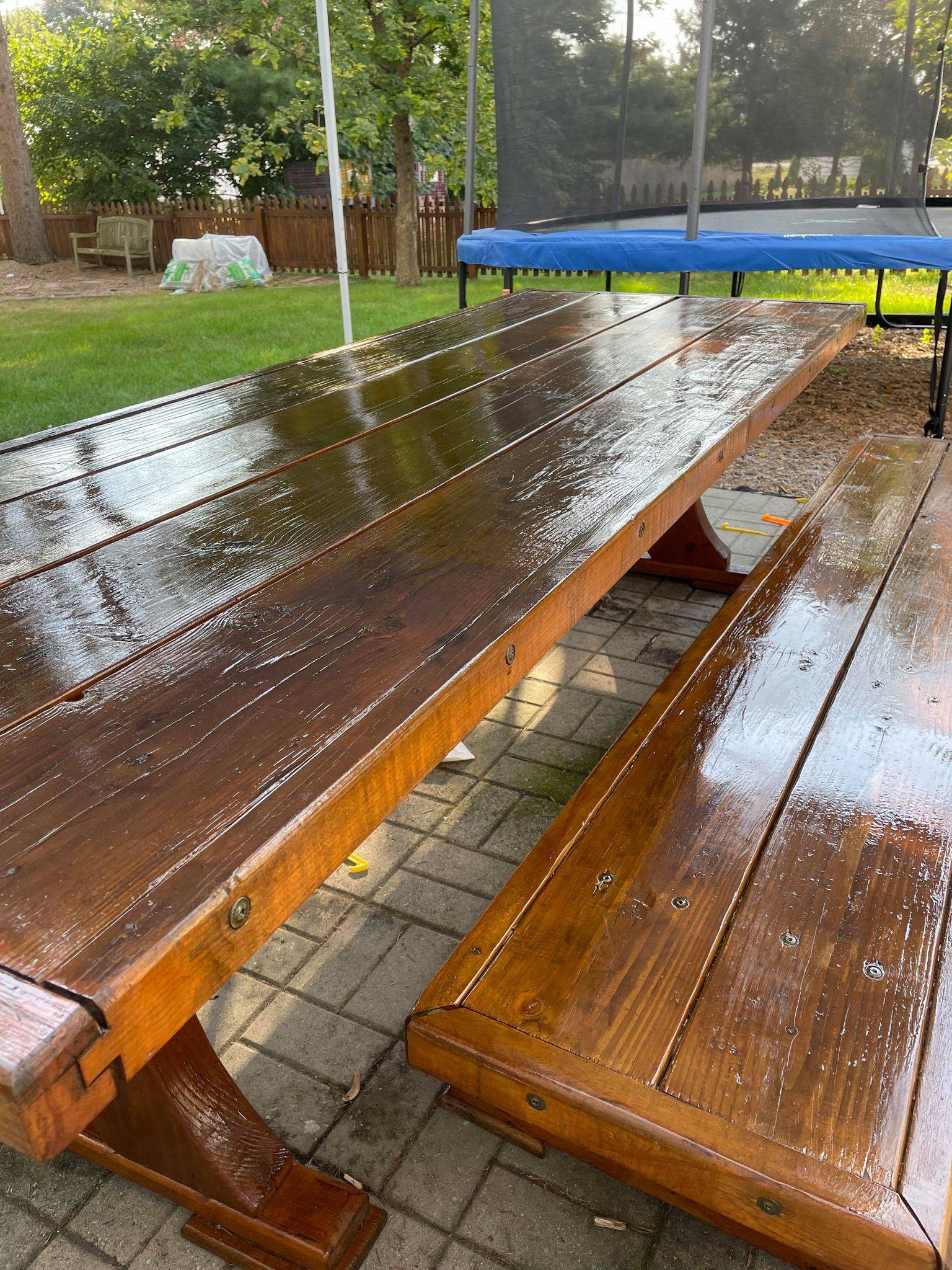 outdoor table with finished protective lacquer