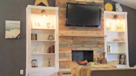 pallet wood fireplace surround