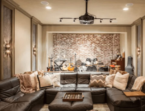 studio themed man cave with instruments
