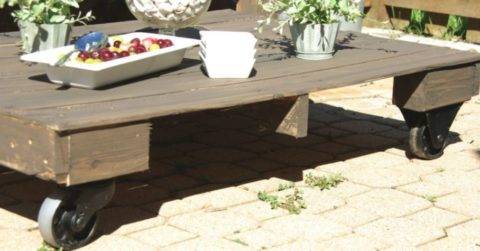 mobile coffee table made from pallets