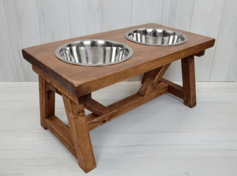 wood dog bowl holder